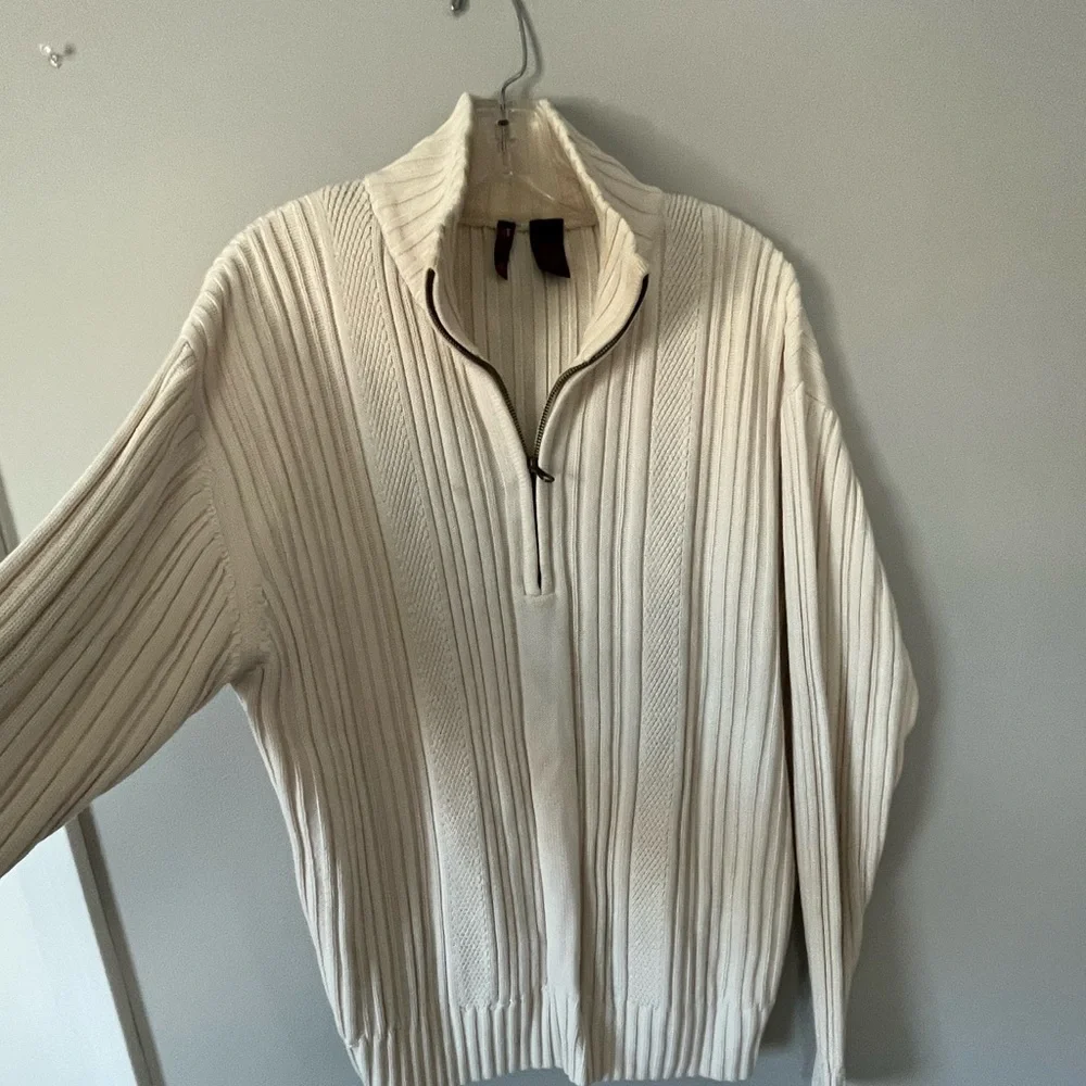 Perry Ellis America Mens 1/4 Zip Cable Knit Sweater Size 2XL Preppy Cream